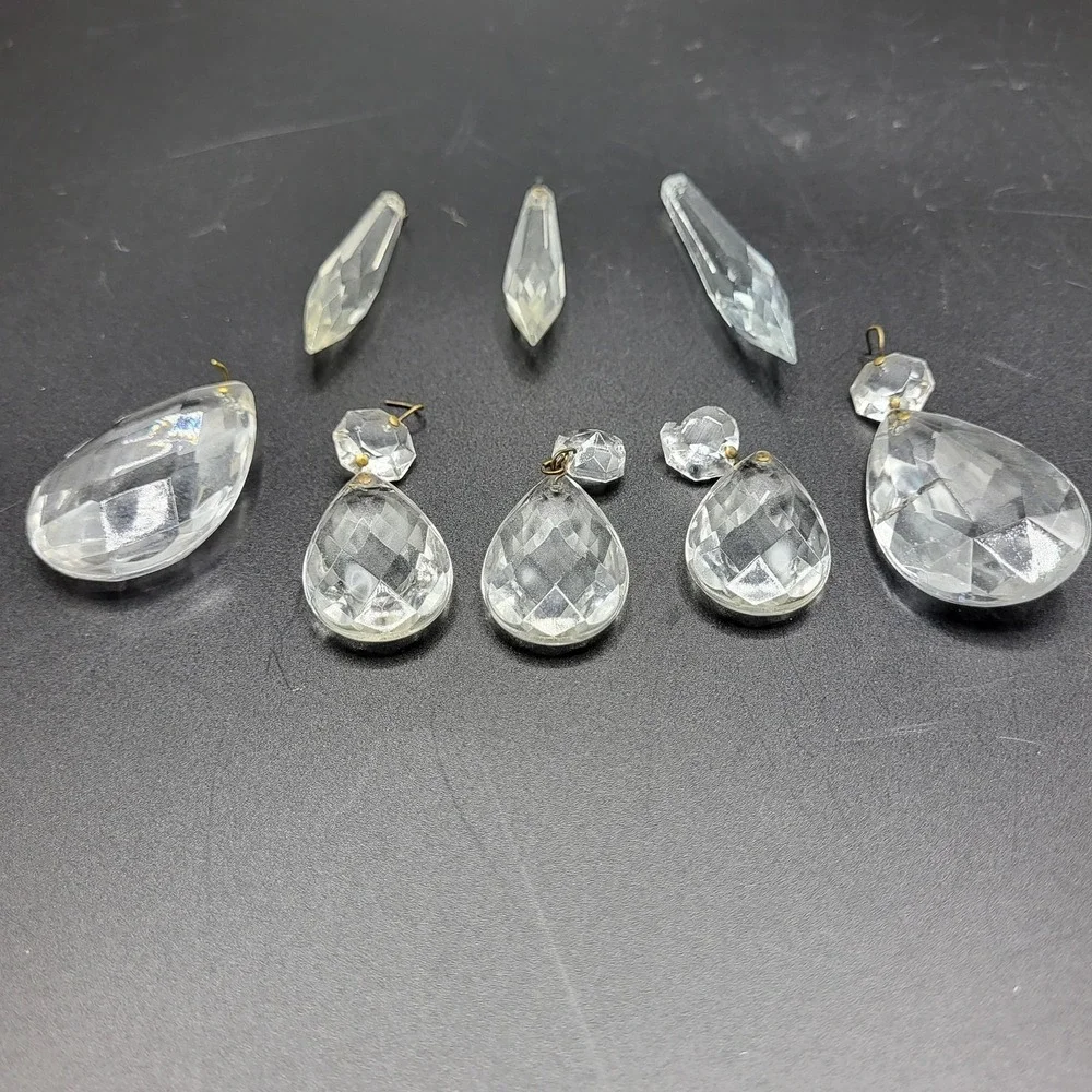 Vintage Crystal Chandelier Prism 8 Pcs Teardrop & Spear Shape Replacement Parts